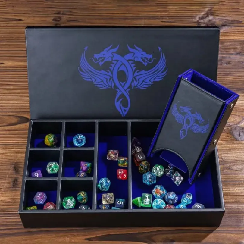 Leather Dice Tower & Storage Box (Blue)