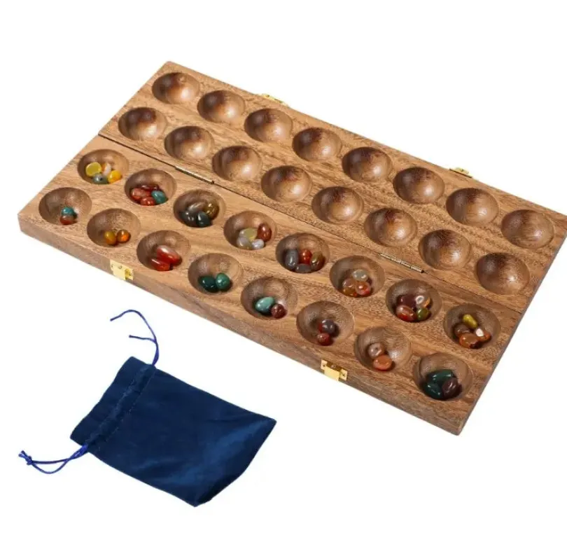 Mancala dubbel – valnöt med 75 stora stenar