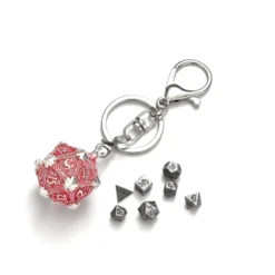 Mini Metal Dice Set Keychain Röd