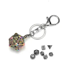 Mini Metal Dice Set Keychain Rainbow D20