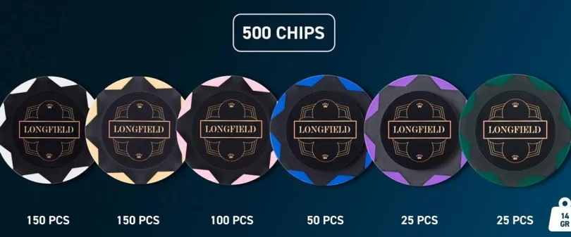 Pokerset i svart metallväska, 500 marker utan valör(14 grams)