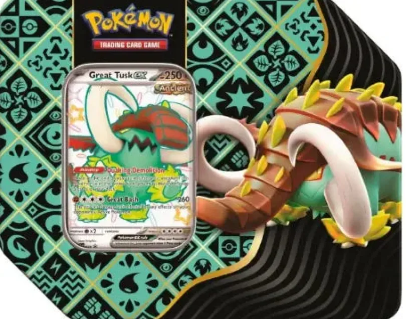 Pokémon TCG: Scarlet & Violet - Paldean Fates Tin Shiny Great Tusk ex (USA ed med 5 Boosters)