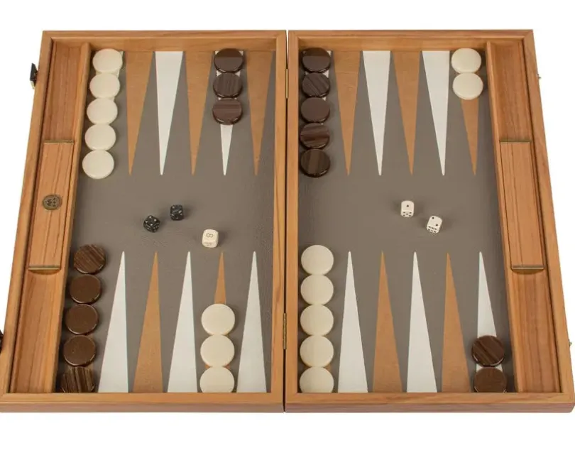 Premium Leatherette Grey Beige Ostrich Tote Backgammon Set