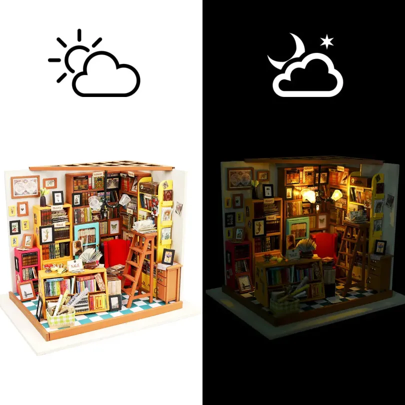 Sam's Study - DIY Miniature House, Bookshelf Decoration Kit - Rolife
