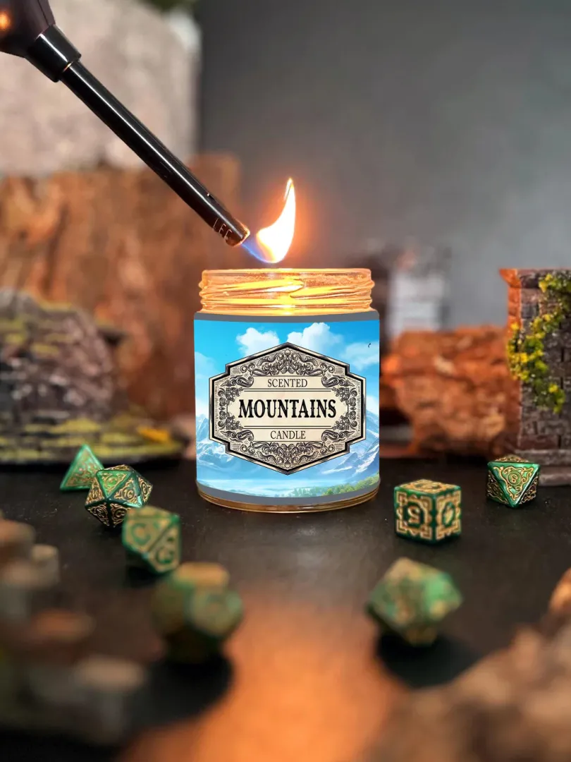 Scented Candle Mountains with Surprise D20 Dice