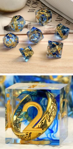 Sharp Edge Dice Set (7) Rings Blue
