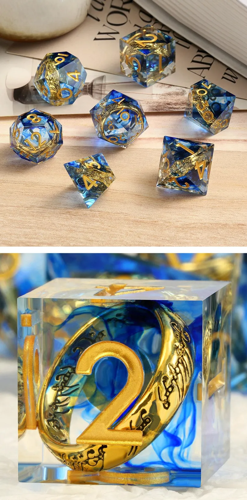 Sharp Edge Dice Set (7) Rings Blue