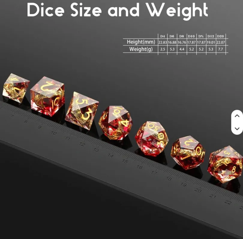 Sharp Edge Dice Set (7) Rings Red