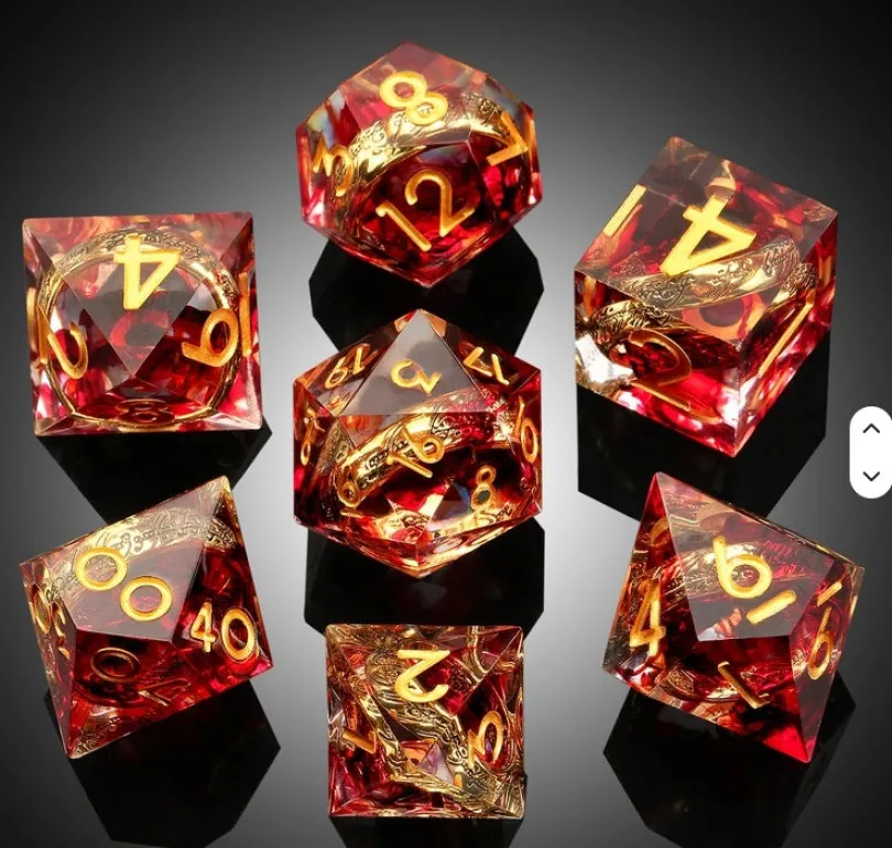 Sharp Edge Dice Set (7) Rings Red