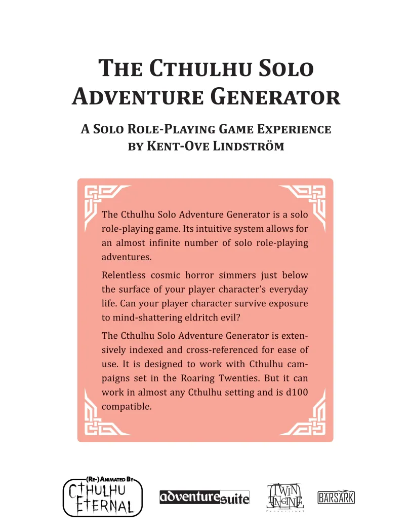 The Cthulhu Solo Adventure Generator