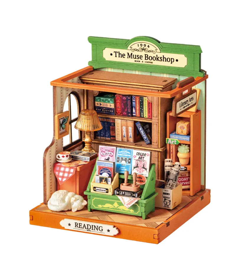 The Muse Bookshop Diy Miniature House Bookshelf Decoration Kit Rolife Rolife