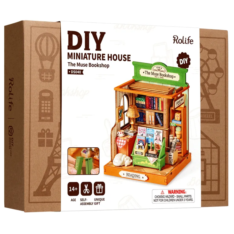 The Muse Bookshop Diy Miniature House Bookshelf Decoration Kit Rolife Rolife