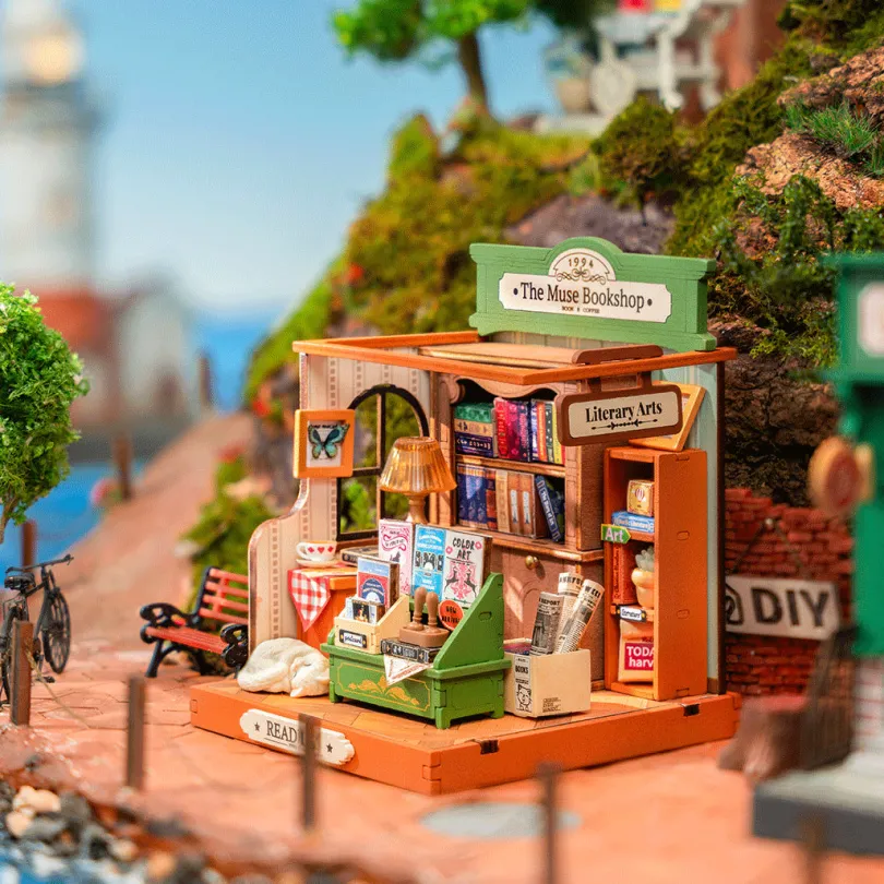 The Muse Bookshop Diy Miniature House Bookshelf Decoration Kit Rolife Rolife