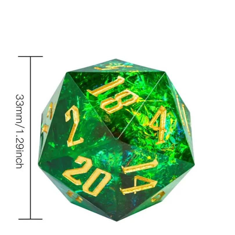 Titan D20 Green Glitter 33mm Gold Font