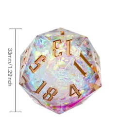 Titan D20 White Glitter (33mm) ( Gold Font )