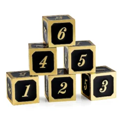 Tärningar Guld/Svart D6 Metal (6st) 14mm