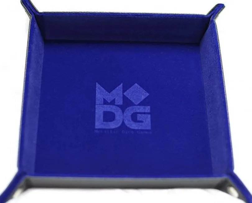 Velvet Folding Dice Tray 10x10 Blue with Leather Backing