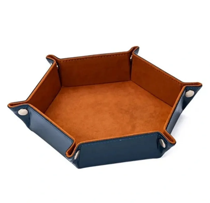 Velvet PU Leather Folding Hexagon Dice Tray - Brun