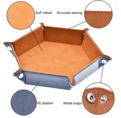 Velvet PU Leather Folding Hexagon Dice Tray - Brun