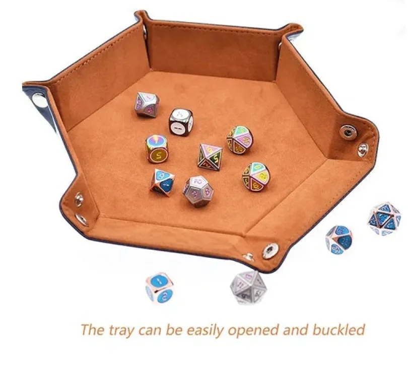 Velvet PU Leather Folding Hexagon Dice Tray - Brun