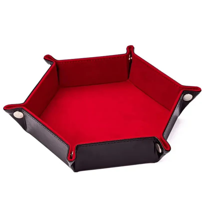 Velvet PU Leather Folding Hexagon Dice Tray - Röd