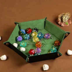 Velvet PU Leather Folding Hexagon Dice Tray - Ljus Grön