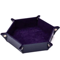 Velvet PU Leather Folding Hexagon Dice Tray - Dark Purple