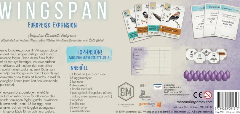 Wingspan European Expansion (Svensk Utgåva)